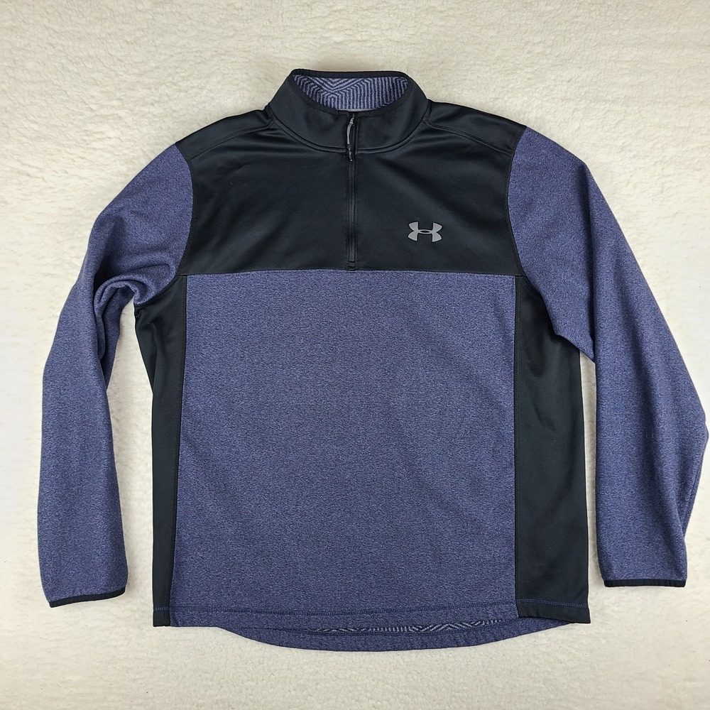 Under Armour Fleece Sweater Mens 2XL‎ XXL Black Blue Loose Coldgear Infrared